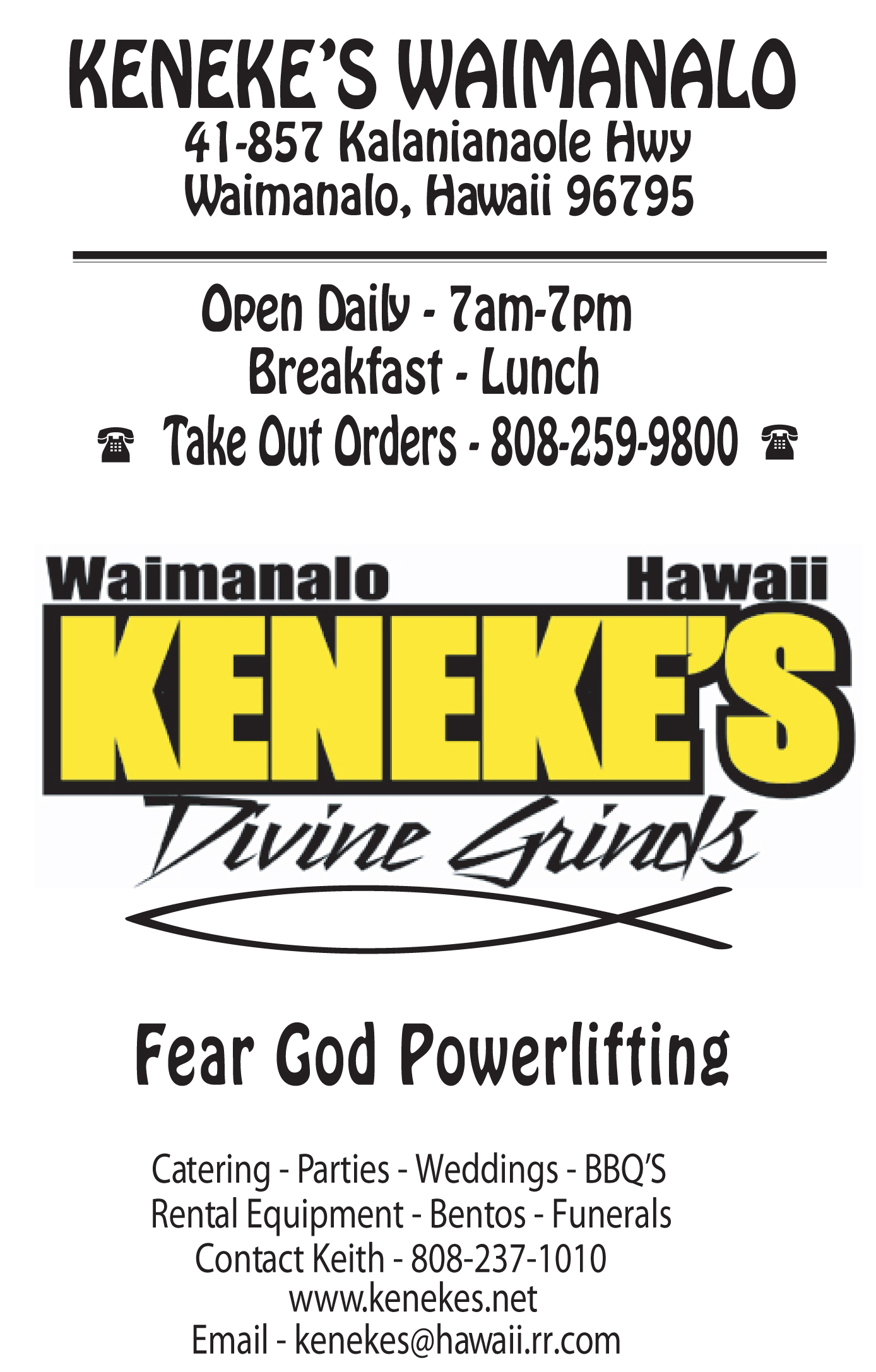 Waimanalo Menu